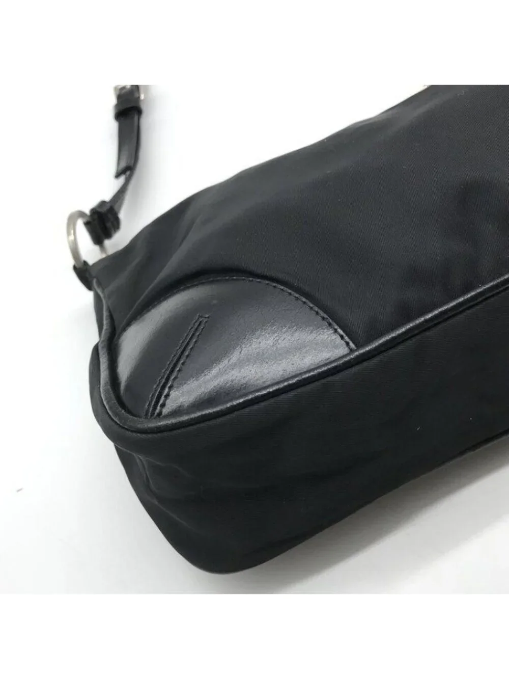Prada Nylon Tessuto Leather Triangle Logo Shoulder Bag Black